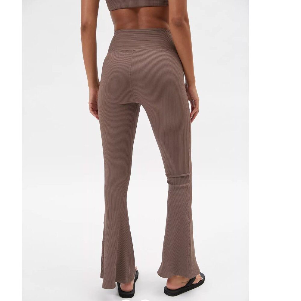 Flare Legging Red Ribbed Compression Flared Bellbottom Pants - Picture 5 of 7